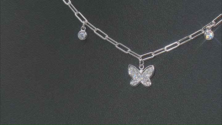 White Cubic Zirconia Rhodium Over Sterling Silver Butterfly Necklace 0.62ctw Video Thumbnail